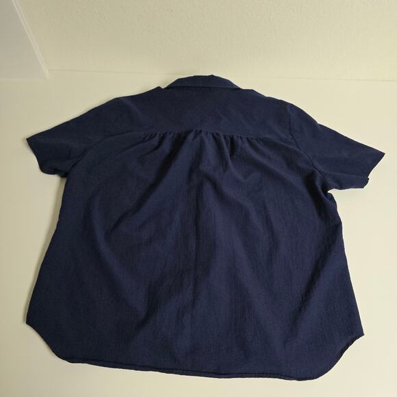 BonWorth Vintage Navy-Blue Button-Down Blouse Floral Embroidery Size Petite Med - Picture 10 of 10